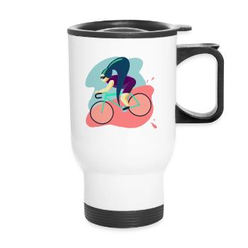 Cyclist girl, Fahrradfahrerin, Fahrrad, Sport - Thermobecher mit Tragegriff - Weiß - Vorne