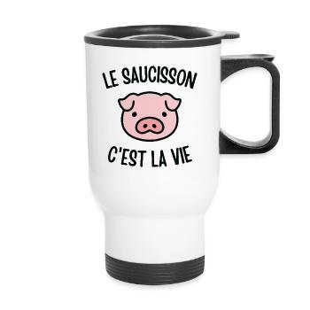 Le saucisson c'est la vie - Tasse isotherme avec poignée - blanc - Devant