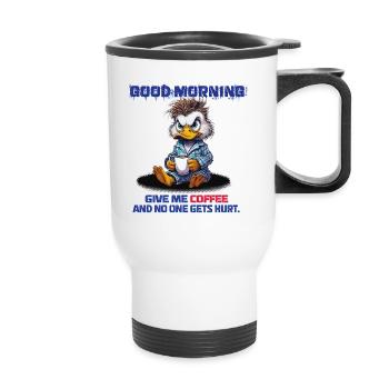Bonjour – Donnez-moi du café et personne ne sera blessé - Tasse isotherme avec poignée - blanc - Devant