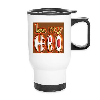 be my Hero Dicton en fond chocolat - Symboles - Tasse isotherme avec poignée - blanc - Devant