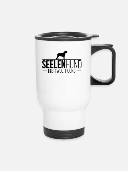 IRISH WOLFHOUND Seelenhund Hundespruch Wilsigns - Thermobecher mit Tragegriff - Weiß