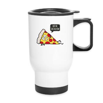 Funny Cartoon Pizza - Statement / Funny / Quote - Thermal mug with handle - white - Front