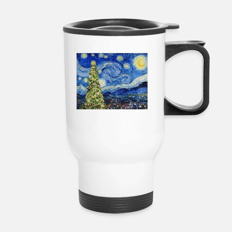 Van Gough Starry Night - Christmas Tree Trending - Thermal mug with handle - white