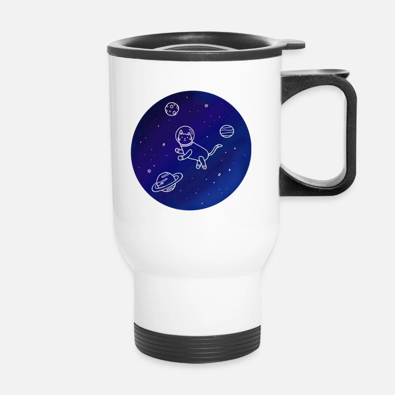 Doodle-Style Hand Drawn Space Cat - Thermal mug with handle - white
