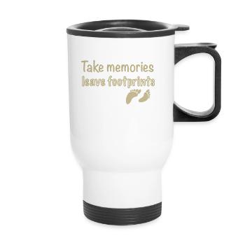 Take memories, leave footprints - Thermobecher mit Tragegriff - Weiß - Vorne