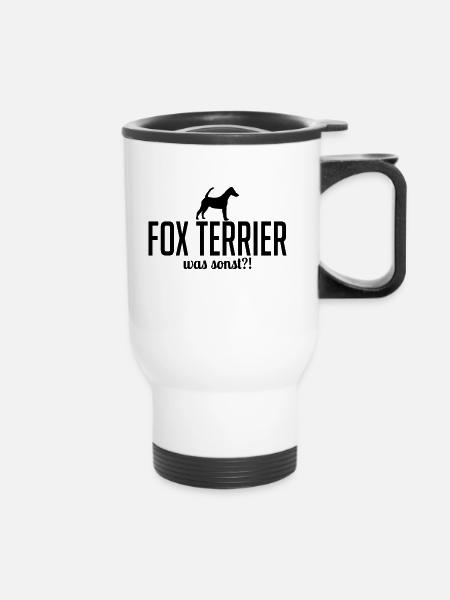 Kurzhaar FOX TERRIER was sonst Spruch Wilsigns - Thermobecher mit Tragegriff - Weiß