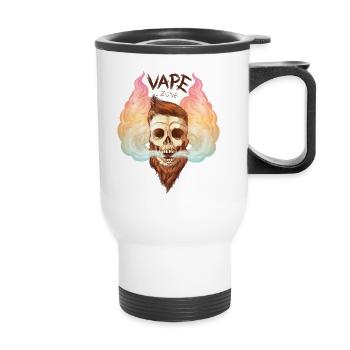 Vape Totenkopf mit Bart lässt Qualm aufkommen. - Thermobecher mit Tragegriff - Weiß - Vorne