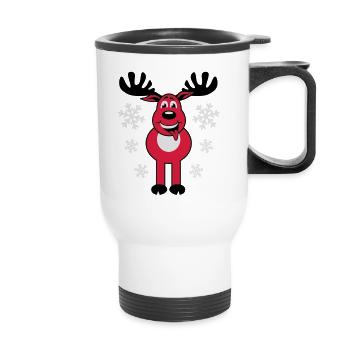 Cerf Rudolph caractère et neige de bande dessinée - Tasse isotherme avec poignée - blanc - Devant