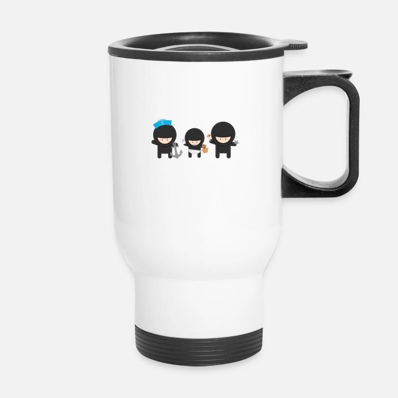 Ninja Buddys Funny Design - Thermobecher mit Tragegriff - Weiß