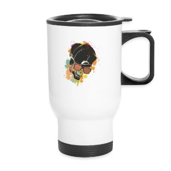 Skull with sun glass, skull with sunglasses cap - Thermal mug with handle - white - Front