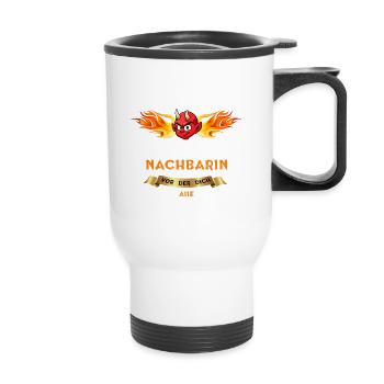 Crazy neighbor - Thermal mug with handle - white - Front