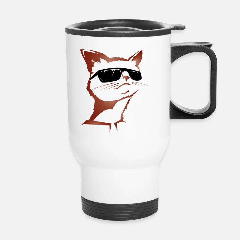 Chat avec lunettes de soleil - Tasse isotherme avec poignée - blanc