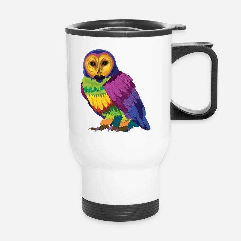 Hibou arc-en-ciel - Tasse isotherme avec poignée - blanc