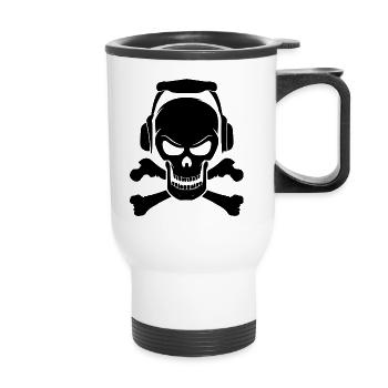 Totenkopf Schädel liebt Musik Geschenk Idee - Thermobecher mit Tragegriff - Weiß - Vorne