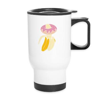 Bananen-Geschenk-Lebensmittel-Porno-Donut Shirt - Thermobecher mit Tragegriff - Weiß - Vorne