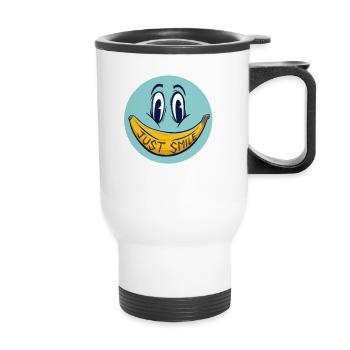 Banana Gift Just Smile Face Shirt - Thermal mug with handle - white - Front