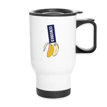 Bananen-Geschenk-Lebensmittel-Porno zensiert Shirt - Thermobecher mit Tragegriff - Weiß - Vorne