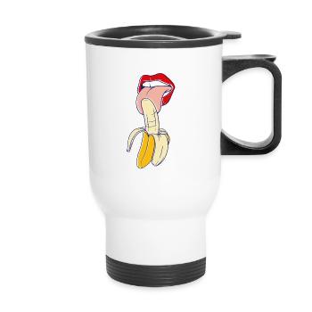 Banana Gift macht beim Essen niemals Augenkontakt - Thermobecher mit Tragegriff - Weiß - Vorne