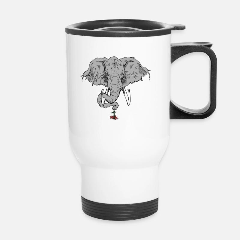 Elefant mit drei Augen und Blume - Thermobecher mit Tragegriff - Weiß