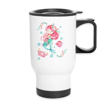 T-Shirt Sirène Aquarelle - Tasse isotherme avec poignée - blanc - Devant