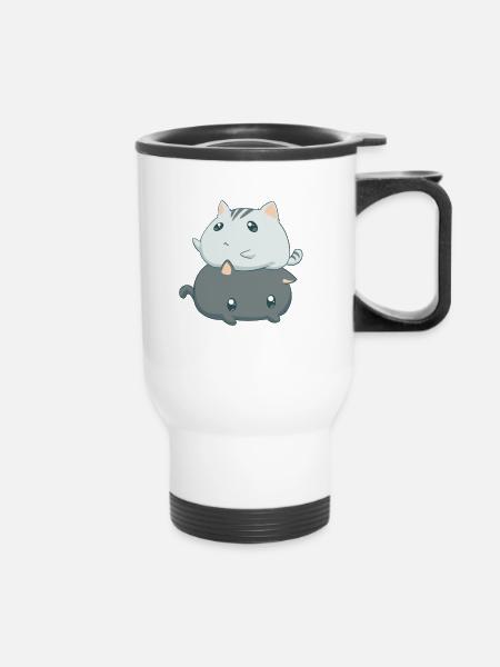Katzen Kawaii - Thermobecher mit Tragegriff - Weiß