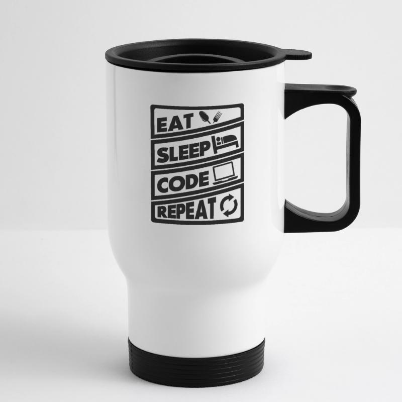 Eat Sleep Code Recurrence | encoder Thermal mug with handle