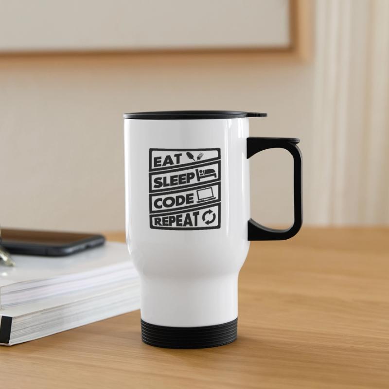 Eat Sleep Code Recurrence | encoder Thermal mug with handle