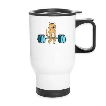 Cats weight lifting dumbbell bodybuilding gift - Thermal mug with handle - white - Front