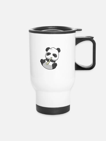 Panda Flöte - Thermobecher mit Tragegriff - Weiß