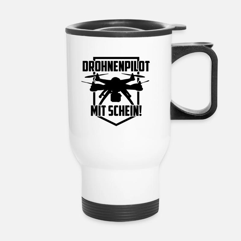 Drohnen Pilot mit Schein Quadrocpoter Geschenk - Thermobecher mit Tragegriff - Weiß