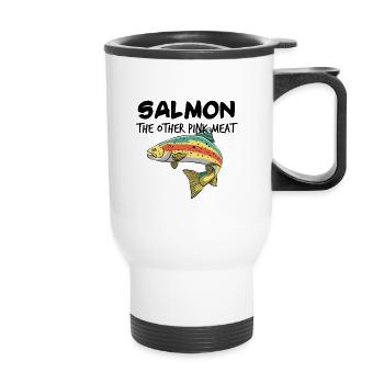 Salmonide Lachs Forelle Angler Angeln Geschenk - Thermobecher mit Tragegriff - Weiß - Vorne