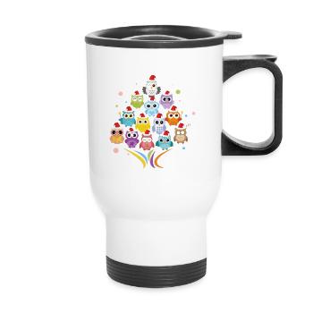 Christmas gifts. Christmas tree - animals - owls - Thermal mug with handle - white - Front
