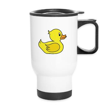 Doux canard jaune - Un petit canard mignon - Tasse isotherme avec poignée - blanc - Devant