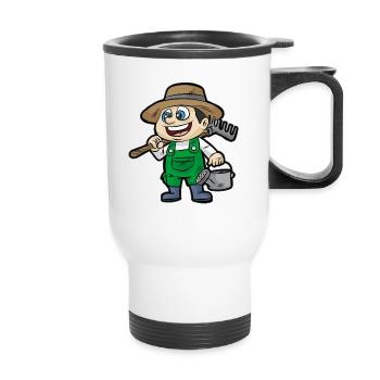 Gärtner Flortist Garten Gießkanne Rechen Geschenk - Thermobecher mit Tragegriff - Weiß - Vorne