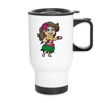 SEXY Hawaii Girl Bast Jupe Fleur Collier Hippie - Tasse isotherme avec poignée - blanc - Devant