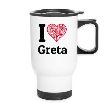 I Love Greta Shirt protection de l'environnement grève du climat - Tasse isotherme avec poignée - blanc - Devant