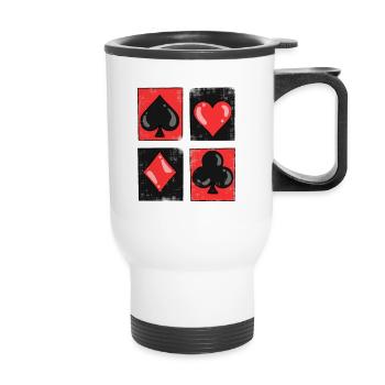 Spielkarte Kartenspiel Poker Black Jack Geschenk - Thermobecher mit Tragegriff - Weiß - Vorne