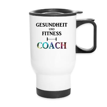 Gesundheit und Fitness Coach - Funny Sport Shirts - Thermobecher mit Tragegriff - Weiß - Vorne