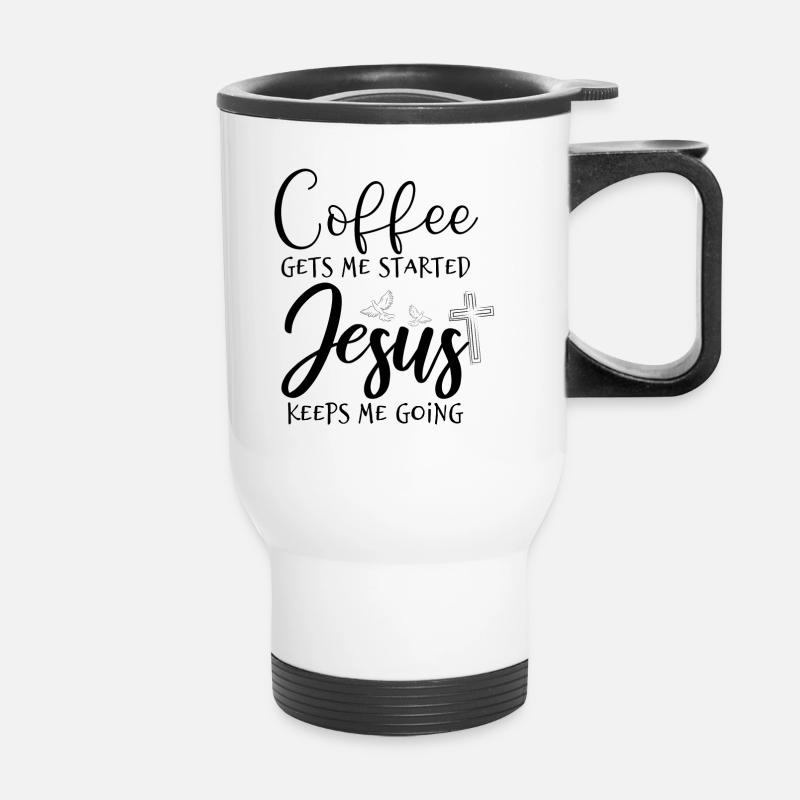 Kaffee und Jesus - Thermobecher mit Tragegriff - Weiß
