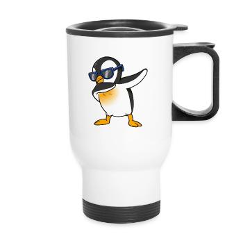 Cool penguin dab south pole dance float dance step - Thermal mug with handle - white - Front