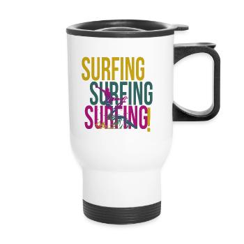 Surfen Surfer Surf Schrift Retro Vintage - Thermobecher mit Tragegriff - Weiß - Vorne