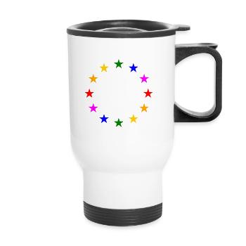 EU stars in rainbow colours - Thermal mug with handle - white - Front