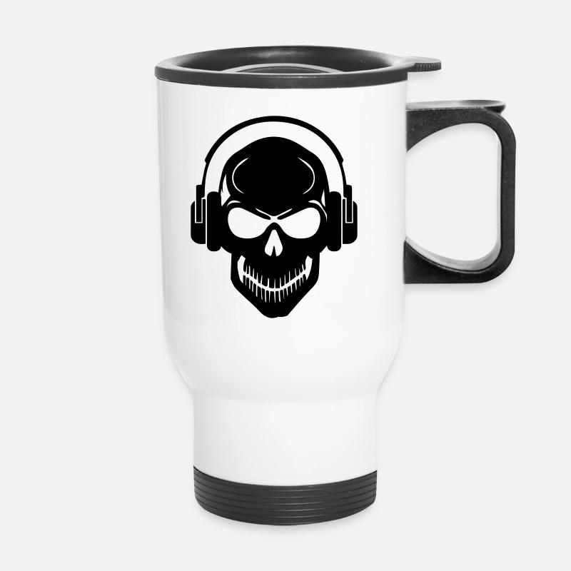 Totenkopf mit Kopfhörer - Headphone Skull - Thermobecher mit Tragegriff - Weiß