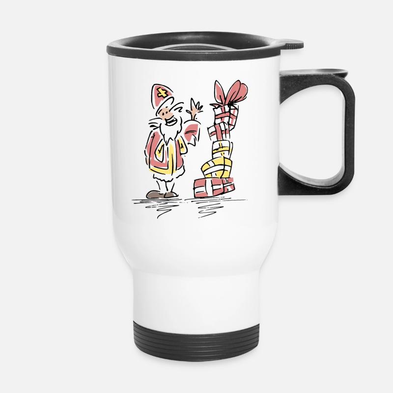 Sinterklaas met cadeaus - Thermobecher mit Tragegriff - Weiß