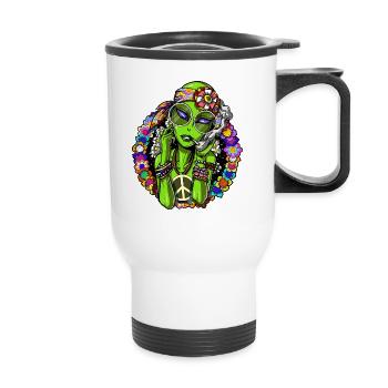 Space Alien Hippie Stoner - Thermal mug with handle - white - Front