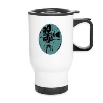 Vintage Theater Filmkamera Kino Kamermann Geschenk - Thermobecher mit Tragegriff - Weiß - Vorne