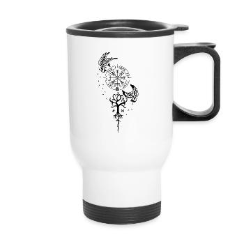Nordische Symbolik - Runen, Vegvisir, Raben - Thermobecher mit Tragegriff - Weiß - Vorne