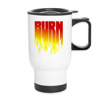 BURN - Schwarze Flammen - Flamme - Thermobecher mit Tragegriff - Weiß - Vorne