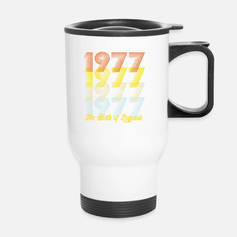 1977, 43. Geburtstag, Geburtstag, Geschenk, Ideen - Thermobecher mit Tragegriff - Weiß