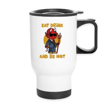 Manger, boire et avoir chaud - diable - Satan - Lucifer - Tasse isotherme avec poignée - blanc - Devant